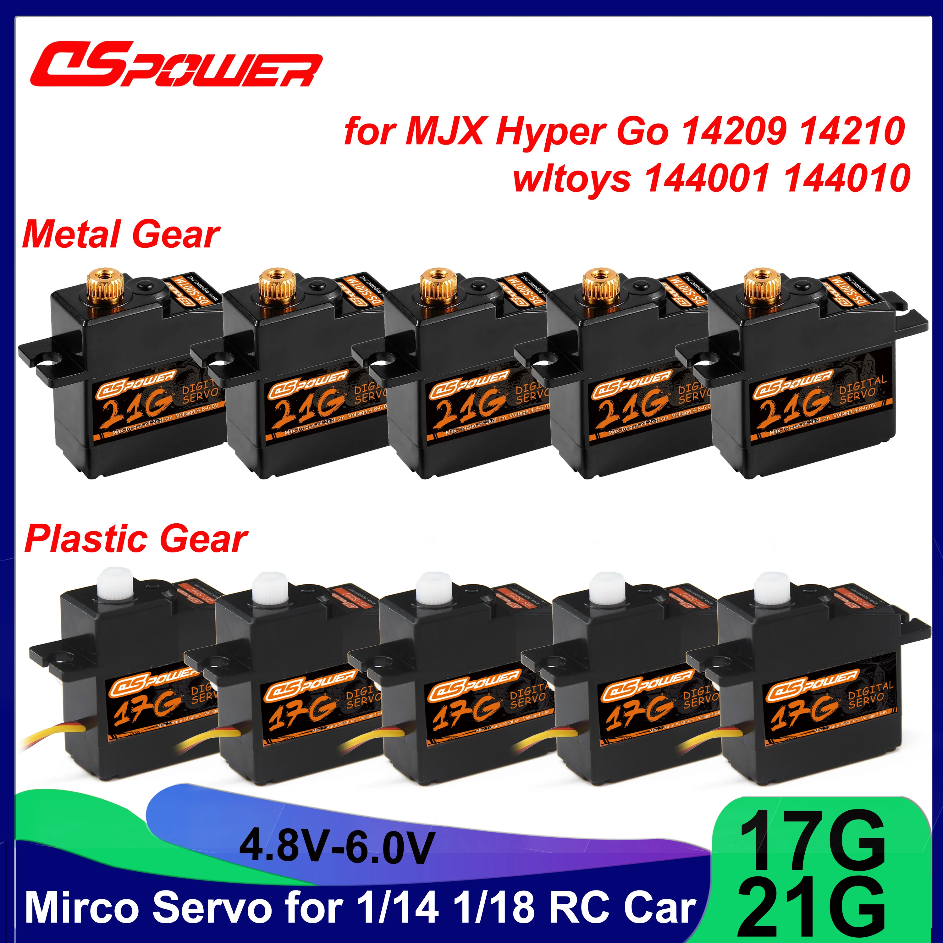 1/10pcs DSPOWER 17g 21g Metal/Plastic Gear Mirco Servo for 1/14 1/16 1/18 RC Car Wltoys 144001 144010 MJX Hyper Go 14209 14210