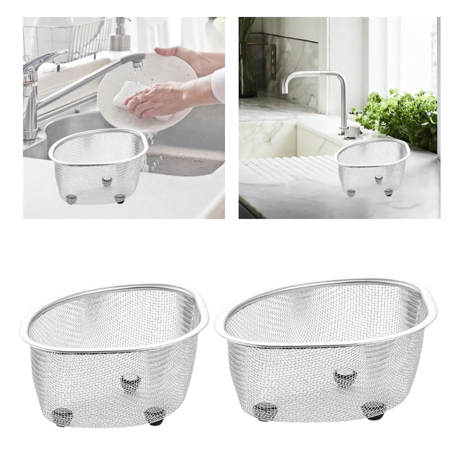 

Sink Mesh Basket Draining Rack Space Saving Stainless Steel Easy to Clean Food Catcher Reusable Sponge Holder Corner Basket