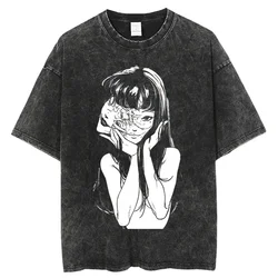 Oversize Acid TShirt For Men Women Thriller Comic Graphics TShirt Washed Kawakami Tomie Anime Top Tees Hip Hop Streetwear Unisex