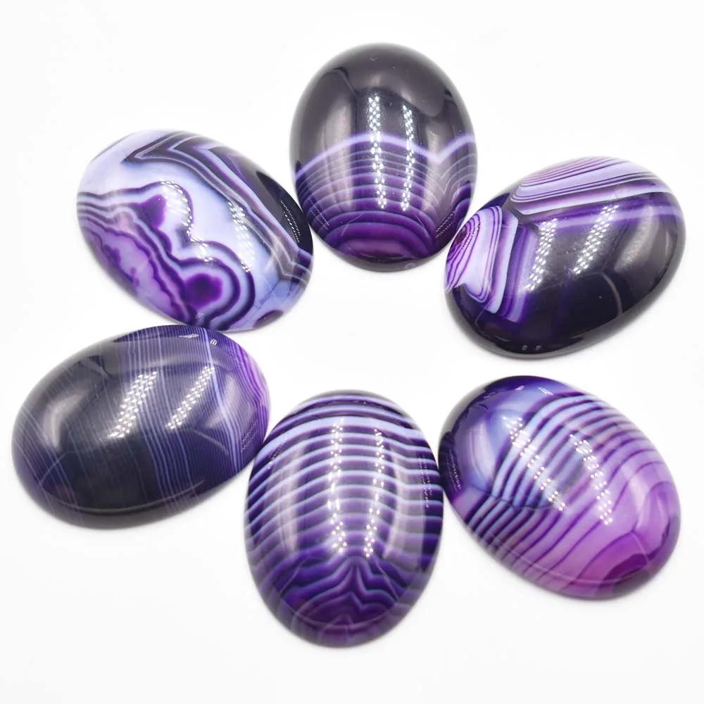 

Free shipping 6pcs/lot Wholesale 30x40mm natural Purple Stripe Oval CAB CABOCHON beads for jewelry accessories making