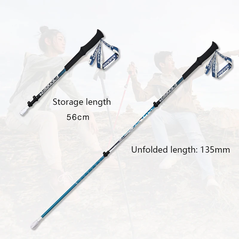 PIONEER Walking Stick 56-135cm Telescopic 3 sections  Carbon Fiber Lightweight Mountain-climbing Crutch Outdoor Hiking