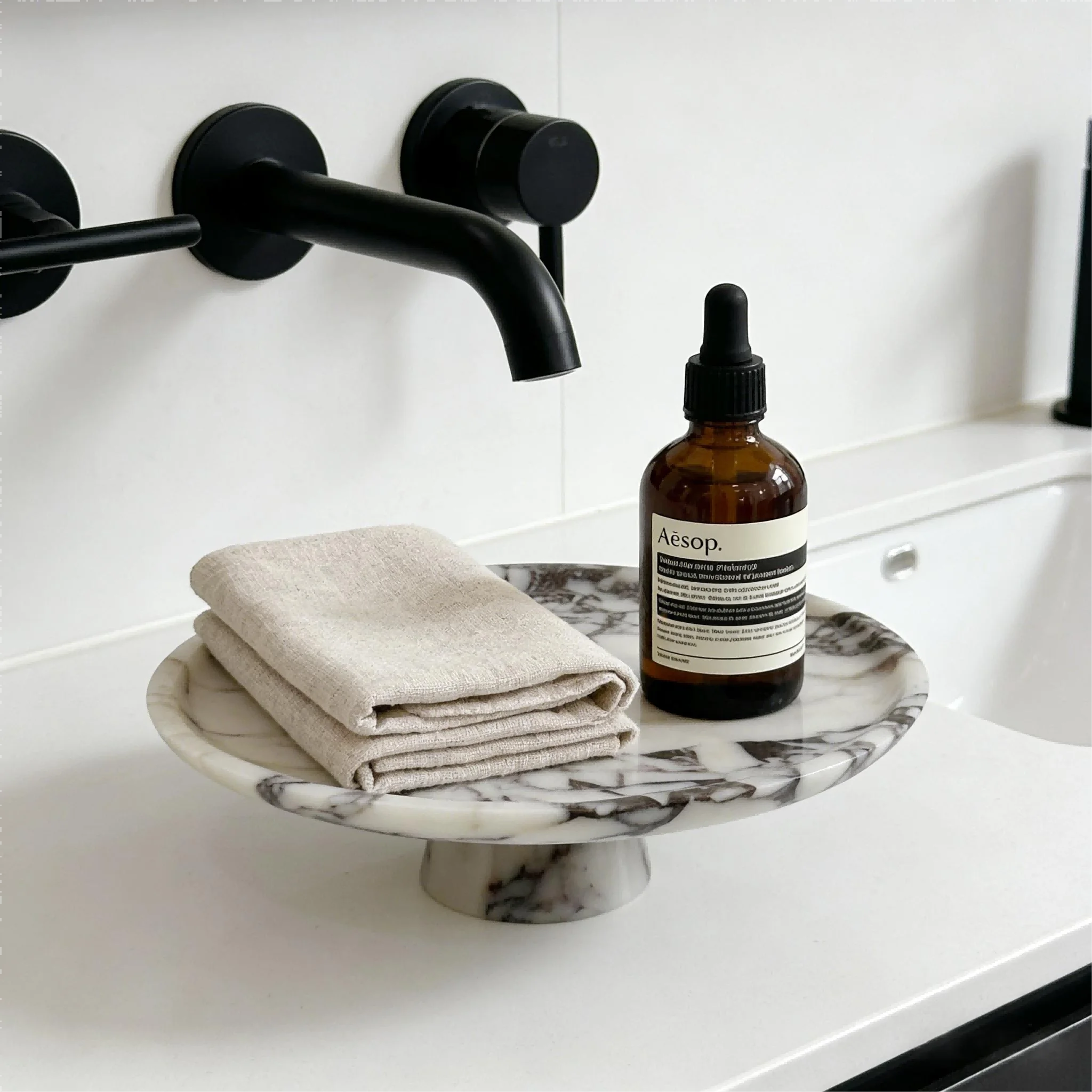 

Calacatta Viola Marble Pedestal Stand Versatile Soap, Vanity Tray Organizer for Bathroom, Home Decor, Travertine Stone Tray
