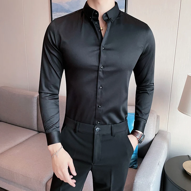 plus Size 5XLM British Style Men's Long Sleeve Shirt  Collar Fleece Lined Thickened Autumn Season Special Wide Fit Shirt