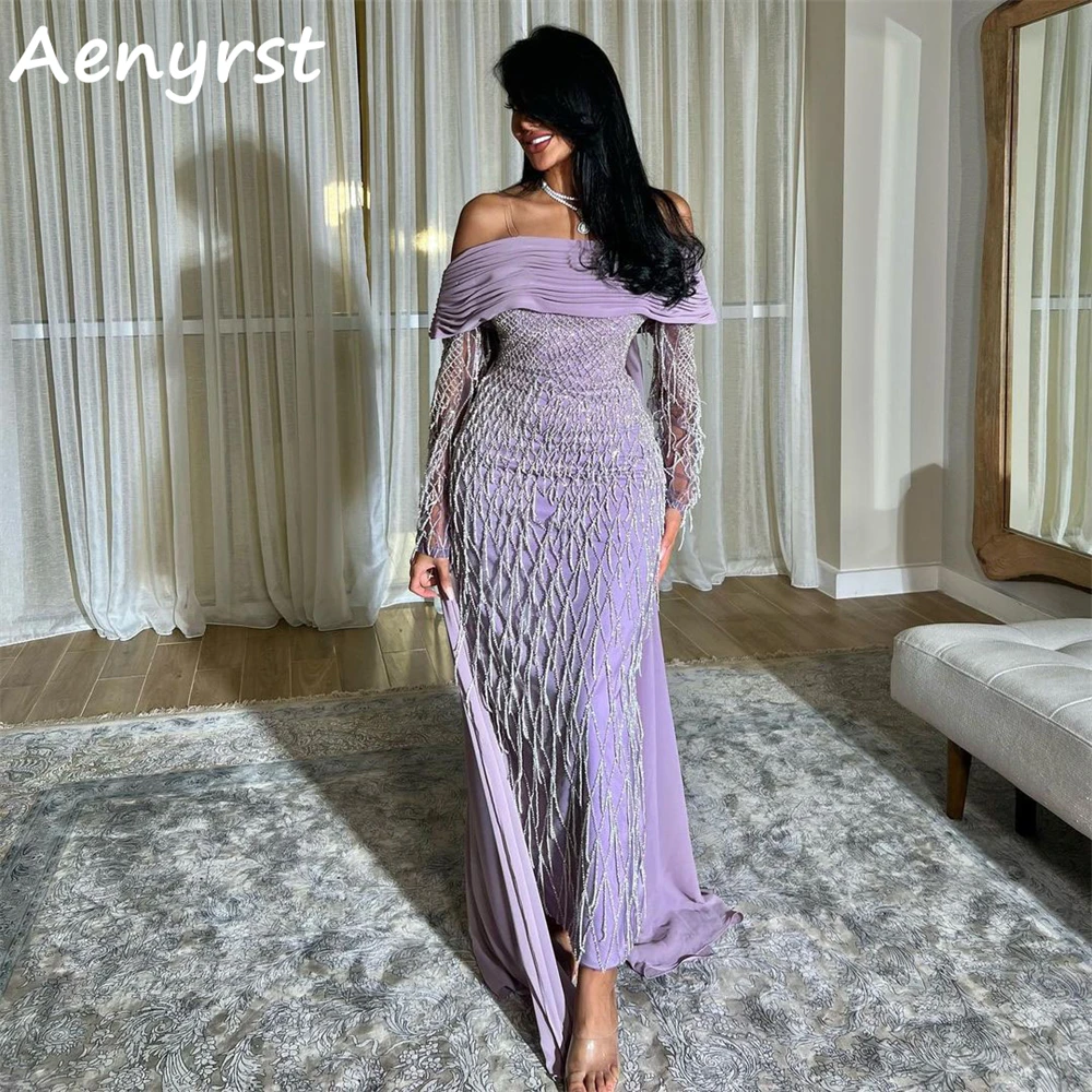 Aenyrst-Robe de Soirée Plissée en Mousseline de Soie à Manches sulf, Vêtement Personnalisé, Longueur de Rinçage, pour Occasions Formelles