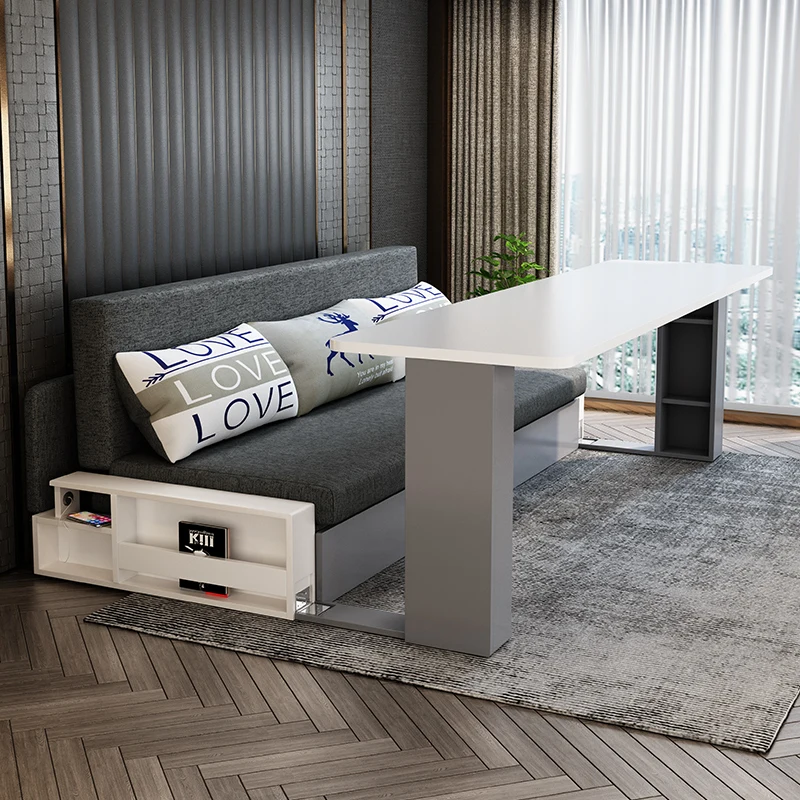 

Solid wood sofa bed Multifunctional living room Small apartment Foldable push-pull double sitting and sleeping dual-purpose