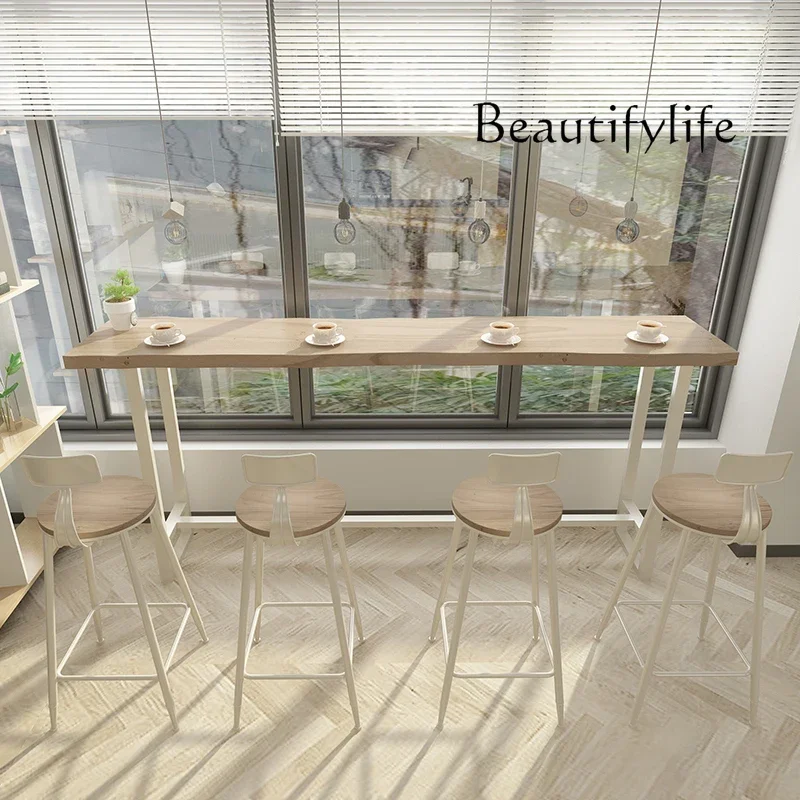 C バルコニー キッチン バーテーブル 無垢材 家庭用 長方形 細長い 北欧風 ミルクティーバーテーブル コーヒーテーブル コンビネーション キッチンテーブル 家具