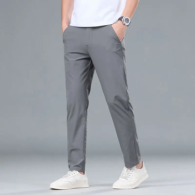 

Mens Mid Waist Button Zipper Fly Side Pocket Slim Straight Full Length Casual Suit Pants