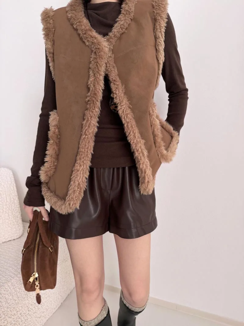 2024 Plush Splicing Deer Skin Vest Autumn/Winter New Double sided Wearable Tank Top Elegant Warm Sleeveless Jacket