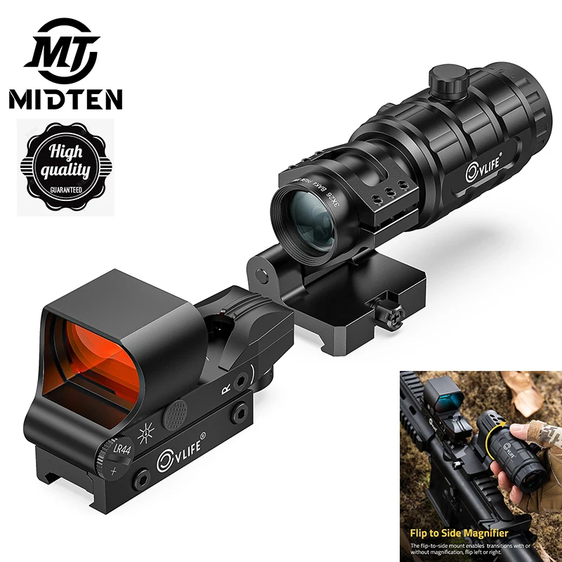 

MIDTEN EagleFeather Multiple Reticle Red Dot Magnifier Combo 40mm Large Lens with 3X Absolute Co-Witness Flip-to-Side