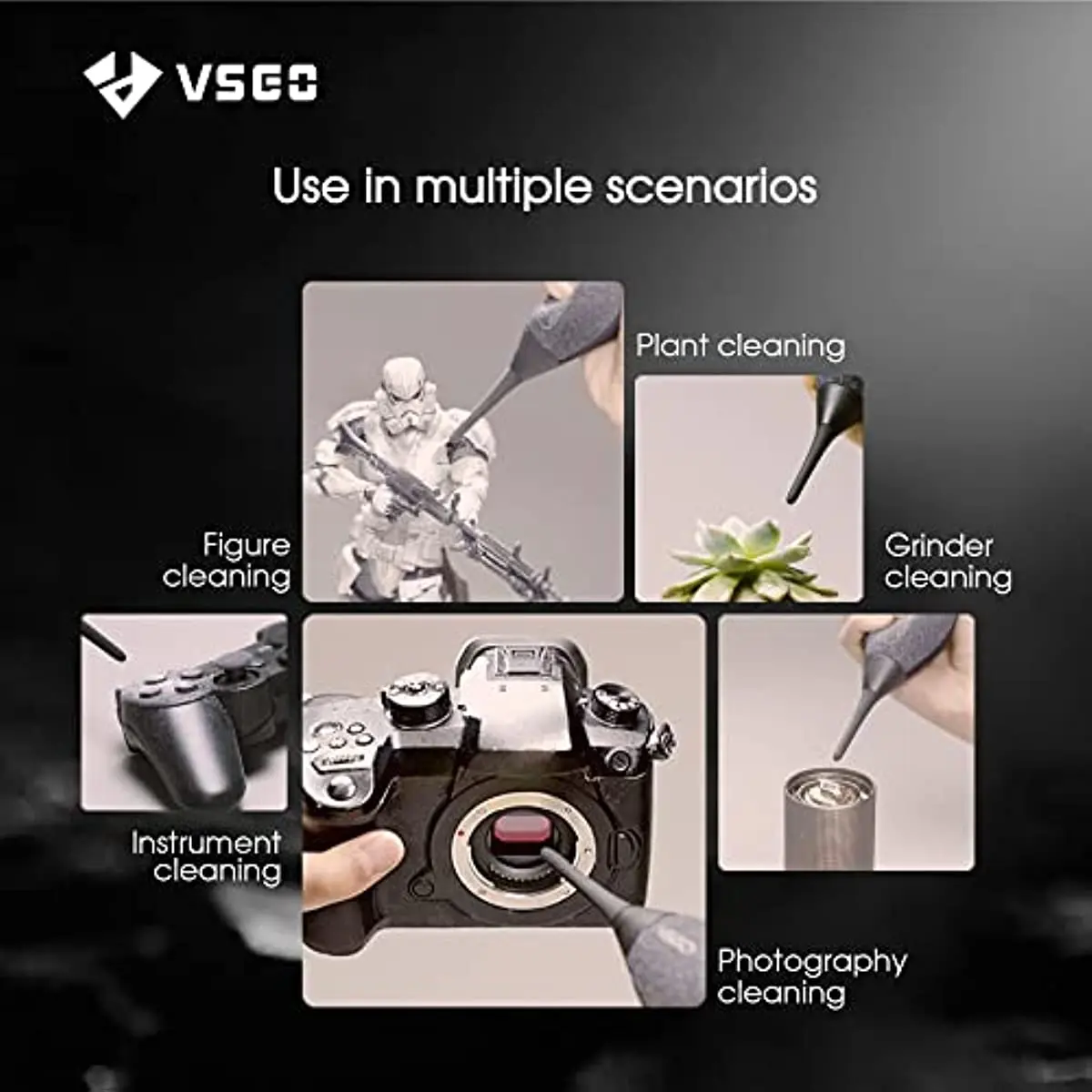 VSGO V-B03E Falcon-S Outdoor Air Blower V-B03E with Dust Filter Two Replaceable Short Long Nozzles for Camera Lens Sensor CCD