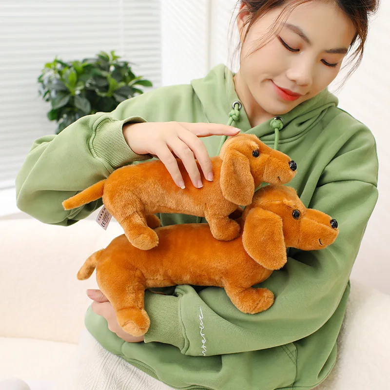 Simulation Dackel Tier Puppe Gefüllte Stehende Hund Welpen Plüsch Spielzeug Braun Schwarz Plushie Männer Geburtstag Geschenk – Detail 10