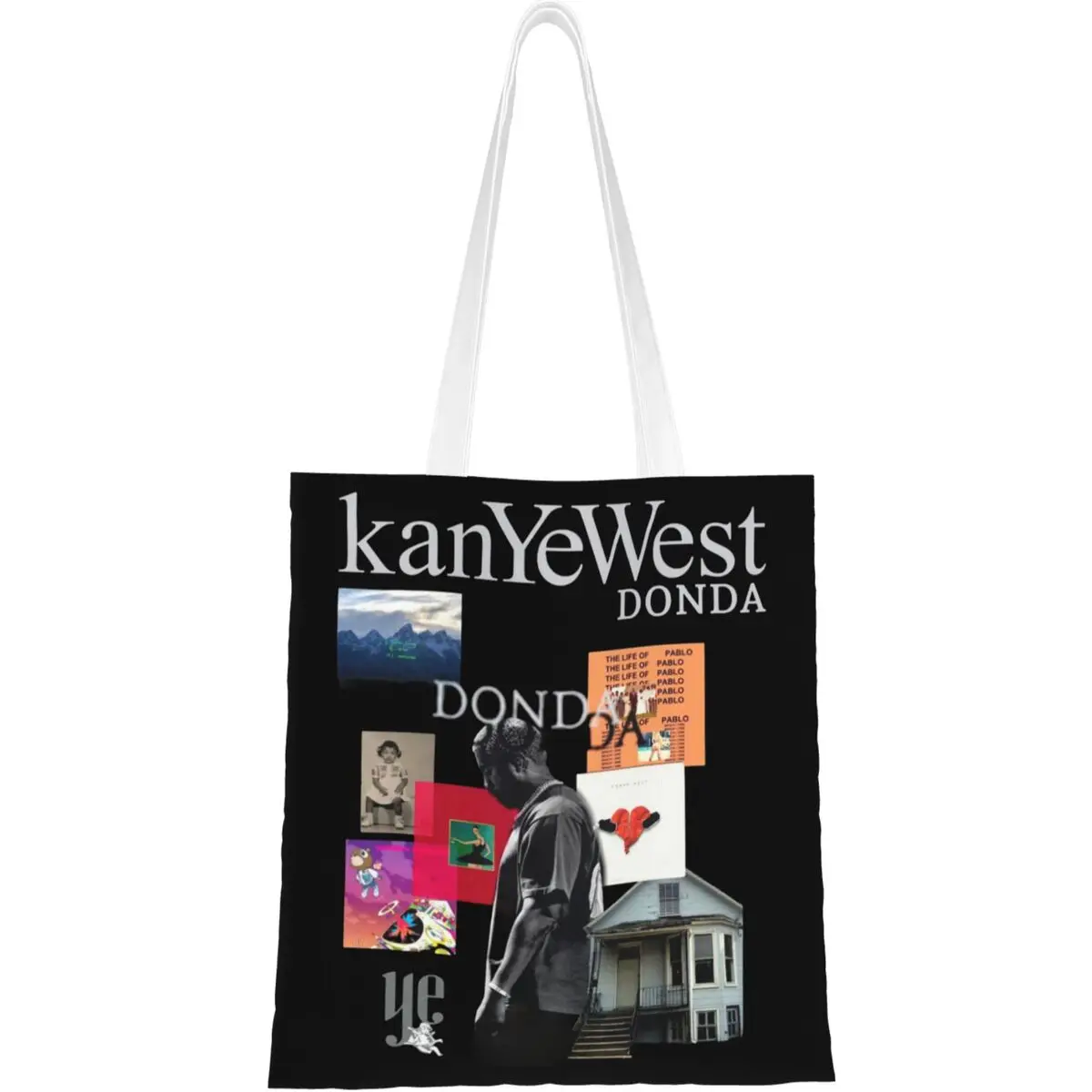 Kanye West Album Donda Album Canvas Tote Handbag HipHop Rapper Grocery Bags Shopper Bags for Unisex