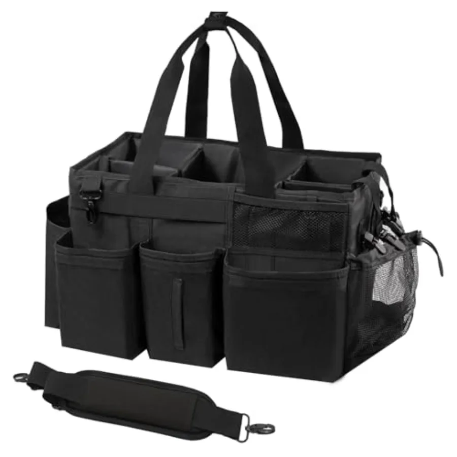 

Wearable Cleaning Caddy Organizer with Handle and Shoulder Straps for Housekeepers, Under Sink and Car Cleaning Tool Organizer
