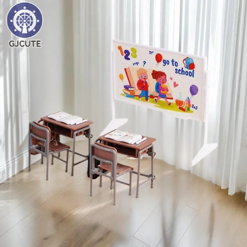 مجموعة غرف مدرسية مصغرة مع مكاتب وكراسي وألواح سوداء لبيت الدمية #1