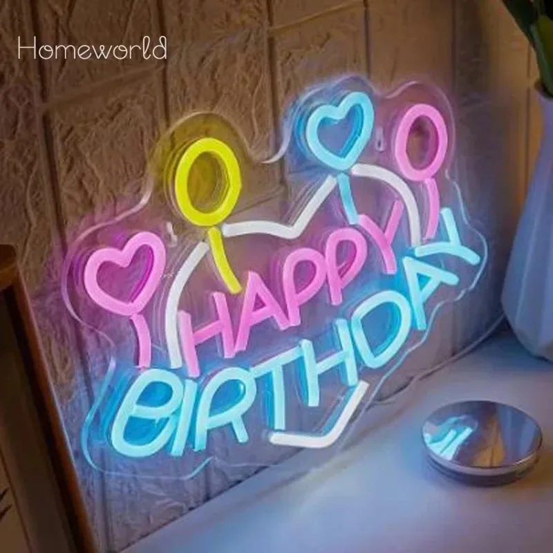 Happy Birthday Heart  Neon Sign Light LED for Wall Decor Birthday Party wall Decor Event Decor Personalized Birthday Gifts