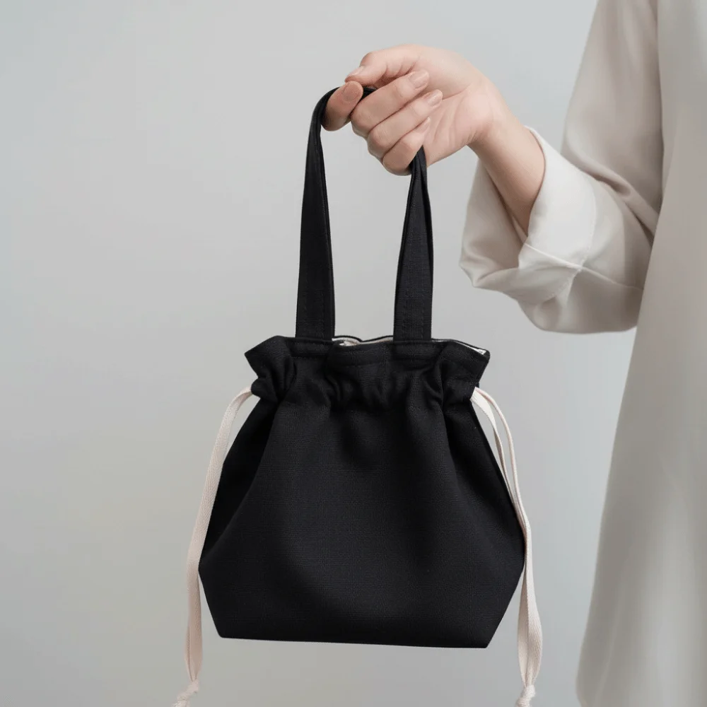 Solid Color Canvas Handbag Coin Purse Large Capacity Drawstring Storage Bag Jewerly Packing Bag Lightweight Cosmetic Bag Girls