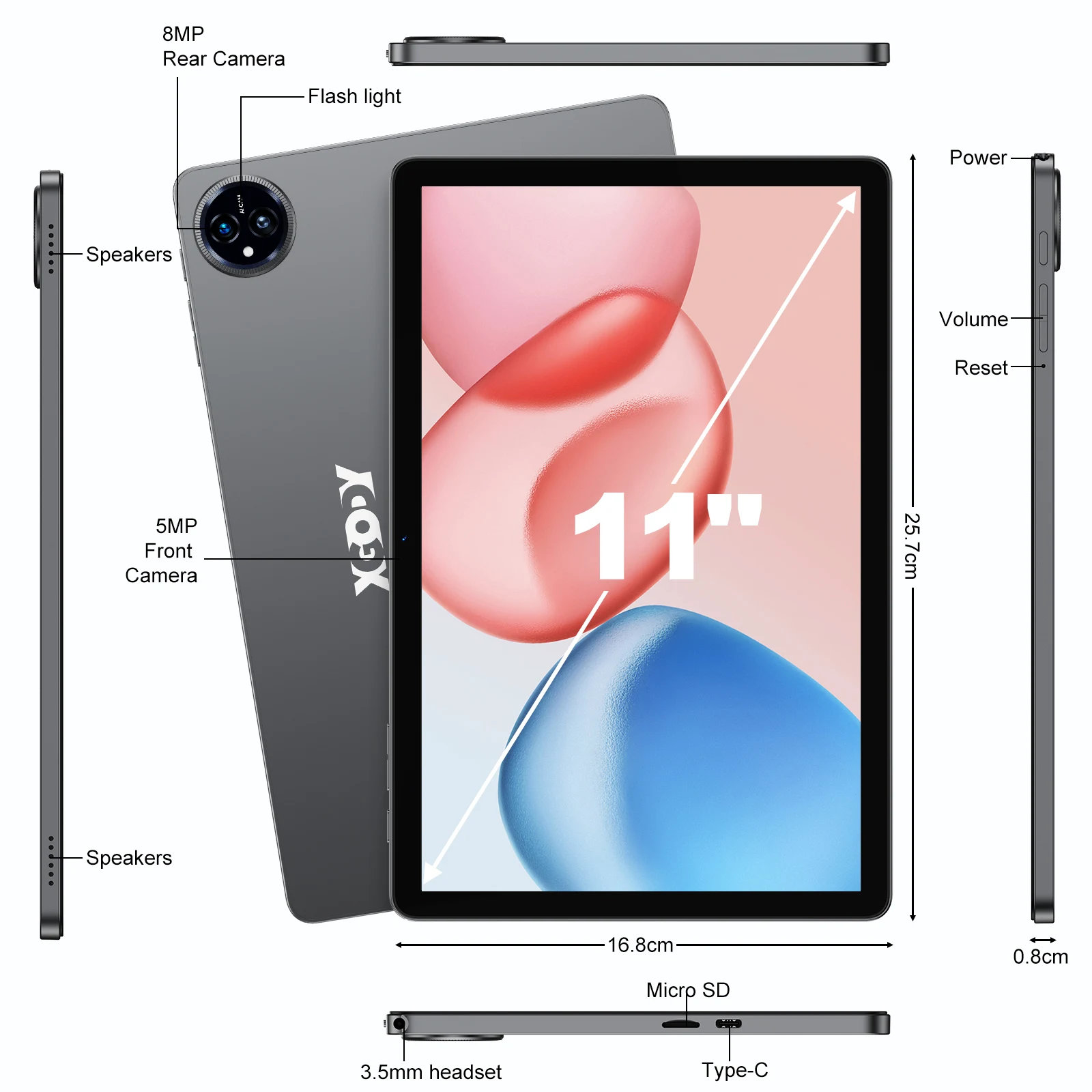 أحدث تابلت Android 15، تابلت 11 بوصة، معالج ثماني النواة 5G WiFi 16 جيجابايت ROM + 256 جيجابايت رام، دقة 1280 × 800 8000 مللي أمبير في الساعة أ