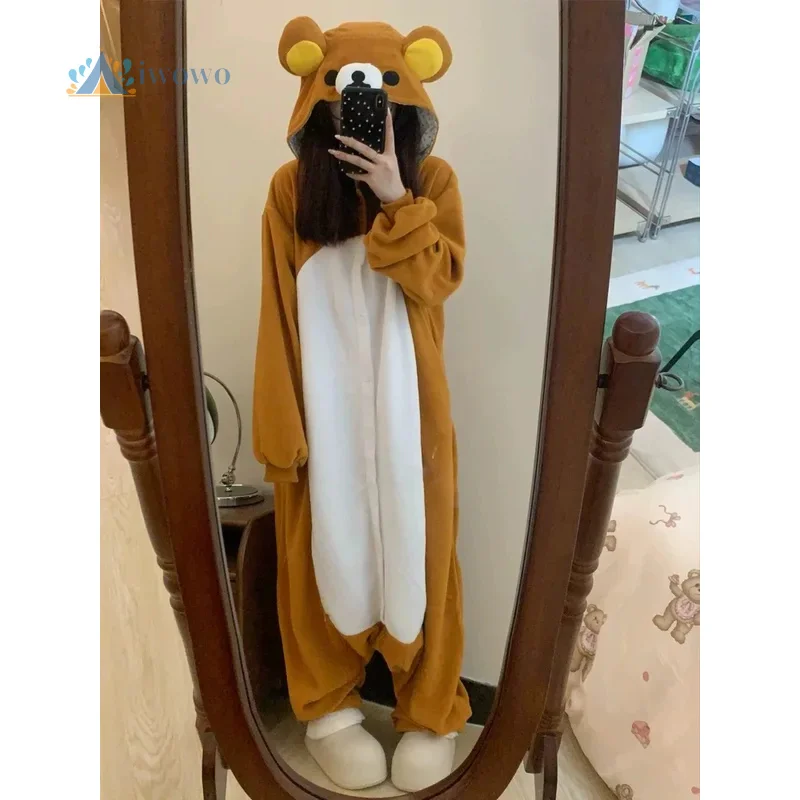 Rilakkuma Kigurumi Onesies Relax Bear Animal Cosplay Costume Pajamas Cartoon Outfits Soft Winter Homewear For Adult