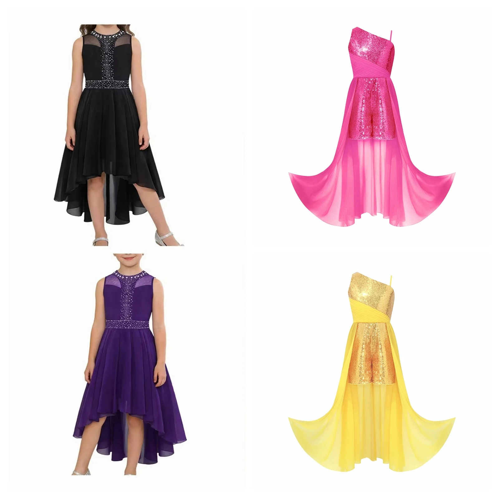 

Summer Childs Pageant Holy Communion Gown Girls Chiffon Hi-Lo Sleeveless Dress Festive Wedding Party Flower Kids Dress Clothing