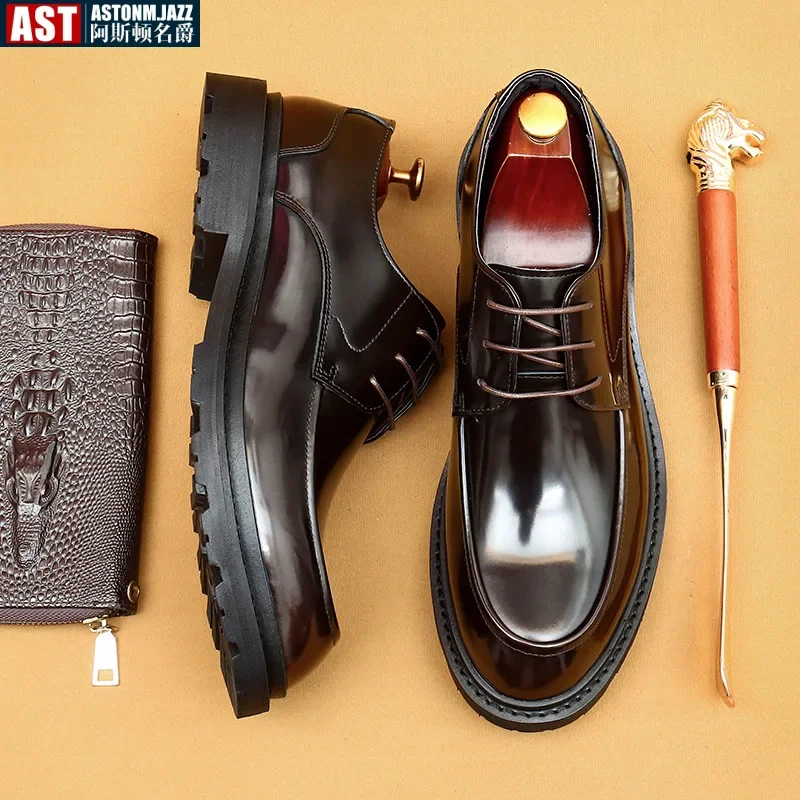 Genuine Leather Mens Formal Shoes Handmade Classic Whole Cut Oxfords Business Lace-up Plain Toe Wedding Dress Shoes for Men