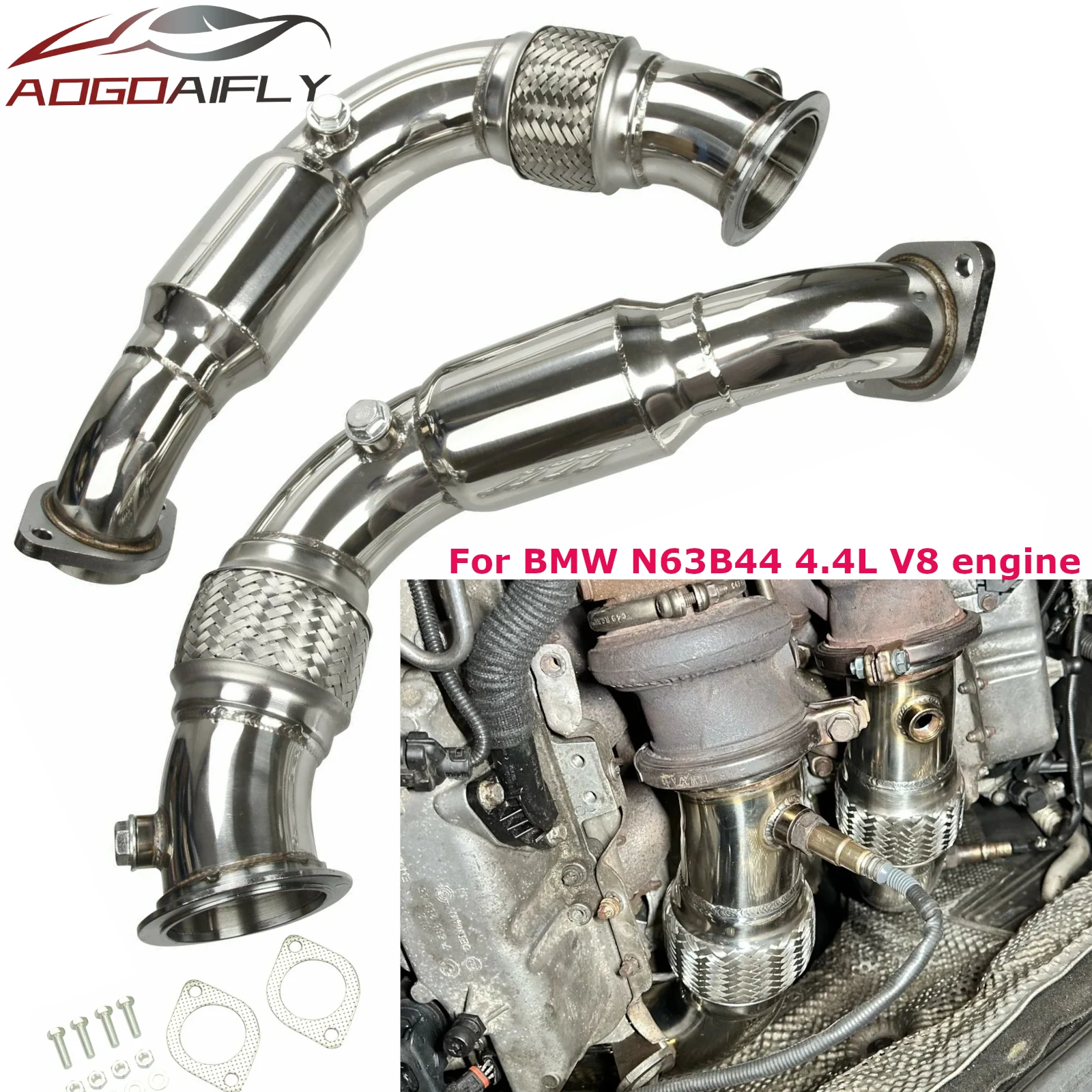 Factory Supply N63B44 Engine Exhaust Downpipe Stainless Steel for 2008-2014 BMW Twin Turbo X6 X5 550i 650i 750i N63 4.4L V8
