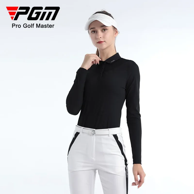 PGM Female Lace Hollow Collar Soft Training T-shirt Women Stretch Long Sleeve Golf Blouse Lapel Outdoor Cycling Golf Tops