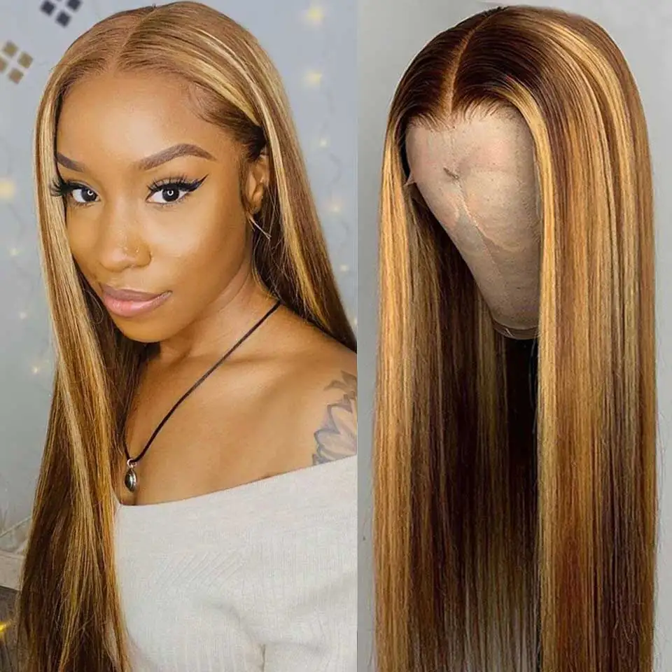 250% HD Highlight Wig Colored Lace Front Human Hair Wigs For Women Pre Plucked 13x4 13x6 Honey Blonde Straight Lace Frontal Wig