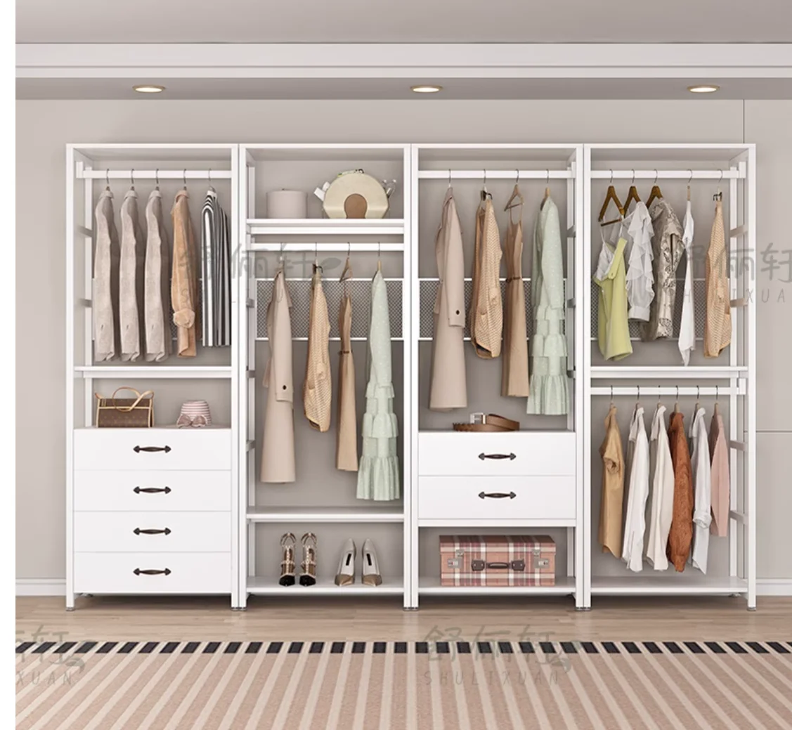 

Cloakroom shelves Homemade steel-wood combination metal frame closet with drawers open wrought iron closet