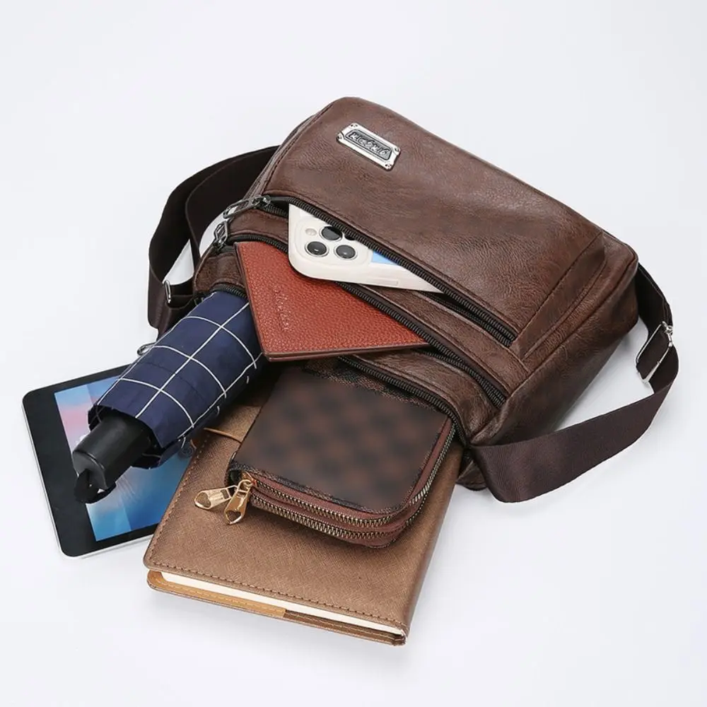 New PU Leather Men's Crossbody Bag Large Capacity Waterproof Shoulder Bag Casual Handbag Phone Bag Business Man Messenger Bag