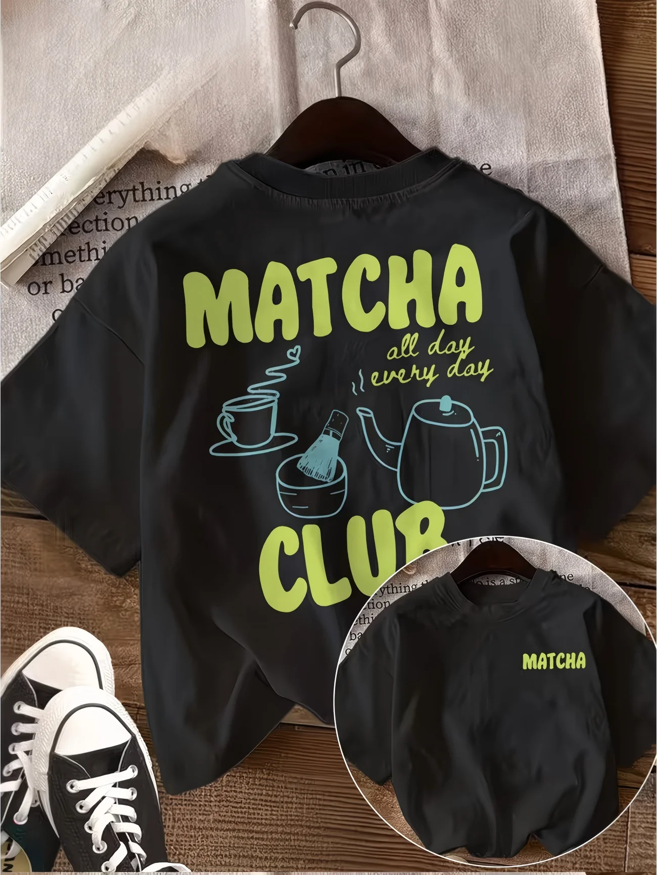 Matcha Club All Day Every Day T-Shirt, lustiges Grafik-T-Shirt für Teeliebhaber, lässiges Kurzarm-Oberteil für Männer und Frauen