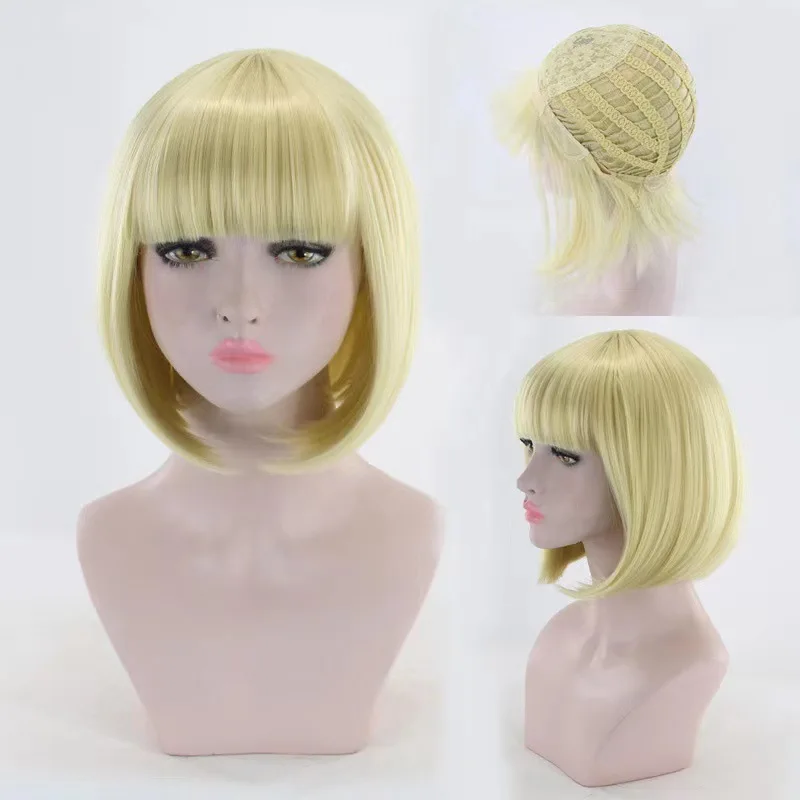 

Ladies wig bobo headgear simulated bangs short straight Wigs