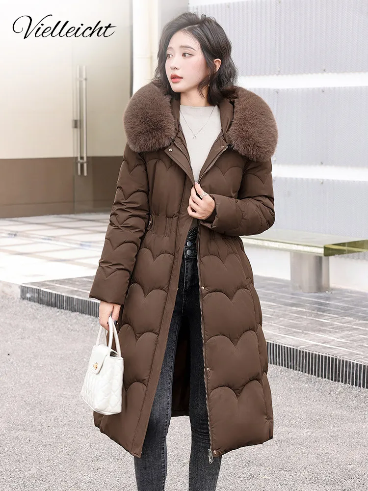 Vielleicht New 2024 Warm Thick Long Parkas Winter Women Puffer Jacket Elegant Winter Fur Hooded Women Clothes Cotton Padded Coat