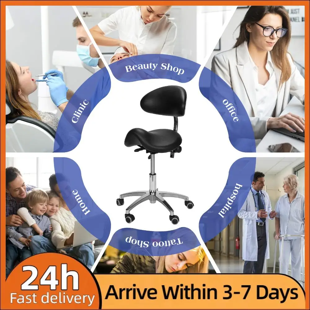 

Удобный стул-табурет на колесиках с поддержкой спины, регулируемая высота 19.93-21.65 дюймов, для парикмахеров, стоматологов, салонов красоты, тату-салонов