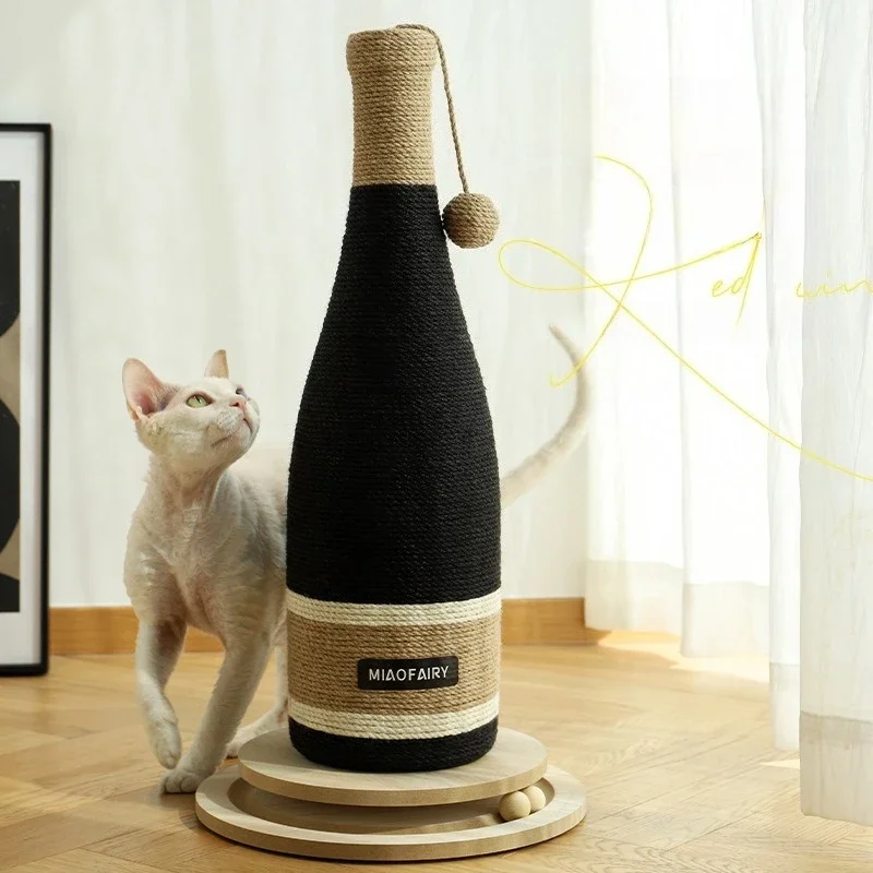 Sturdy Thread Wear Resistant Space Saving Cat Scratcher Non Slip Moisture Proof Easy Clean Wine Bottle Shape Suction Cup Cat Toy