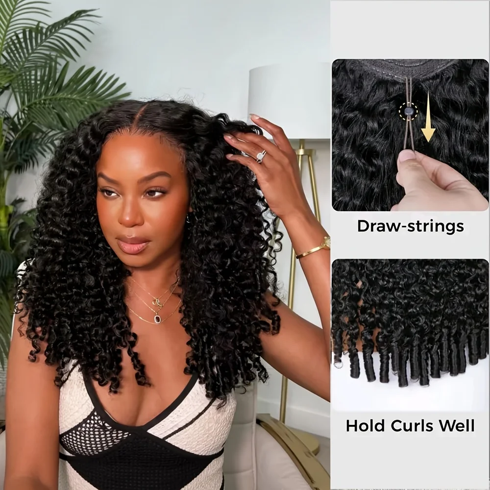 200 Density Burmese Curly Half Wig 3 In 1 Seamless Flip Over Design Glueless Human Hair Wig Spiral Ends With Drawstring Half Wig
