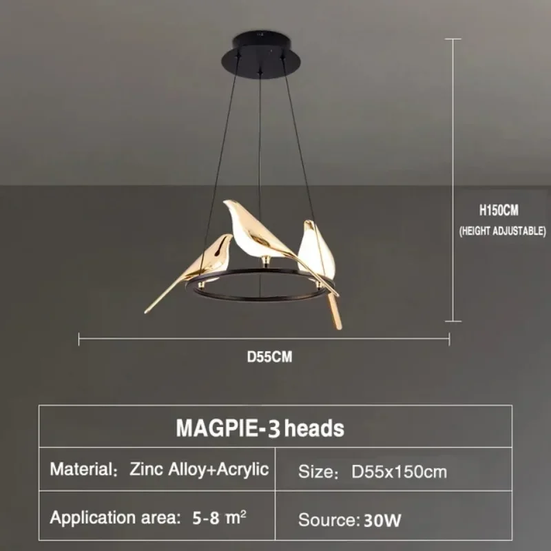 Modern Magpie Ceiling Chandelier Bedroom Bird Led Lighting Creative for Living Dining Table Lamps Room Home-appliance Decoration image 3