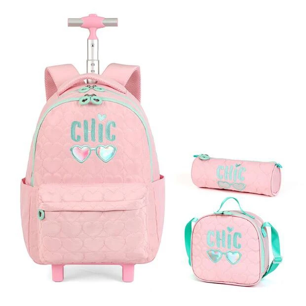Rolling Backpack for Girls  Backpacks with Wheels Kids Carry on Luggag School Rolling Backpack for Girls with Lunch Bag Set
