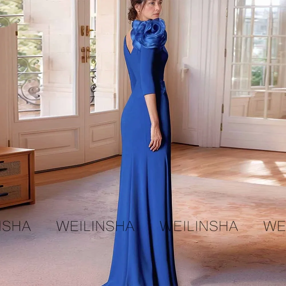 Customized Modern Mother of the Bride Dress Jersey Sheath/Column Formal Evening Dress O-Neck 3D Flower Criss-Cross Prom Dress