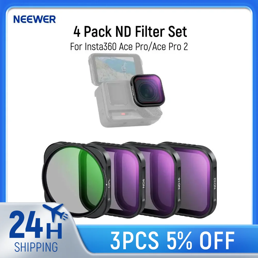 

NEEWER 4 Pack ND Filter Set For Insta360 Ace Pro/Ace Pro 2, HD Optical Glass CPL + ND8 + ND16 + ND32 Lens Filter Accessories