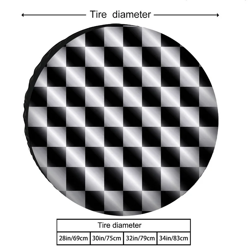 8X8 Checkered Pattern Tire Cover Polyester Fiber Material Reflective Gradient Sheen Waterproof Anti-Uv Universal Wheel Protector