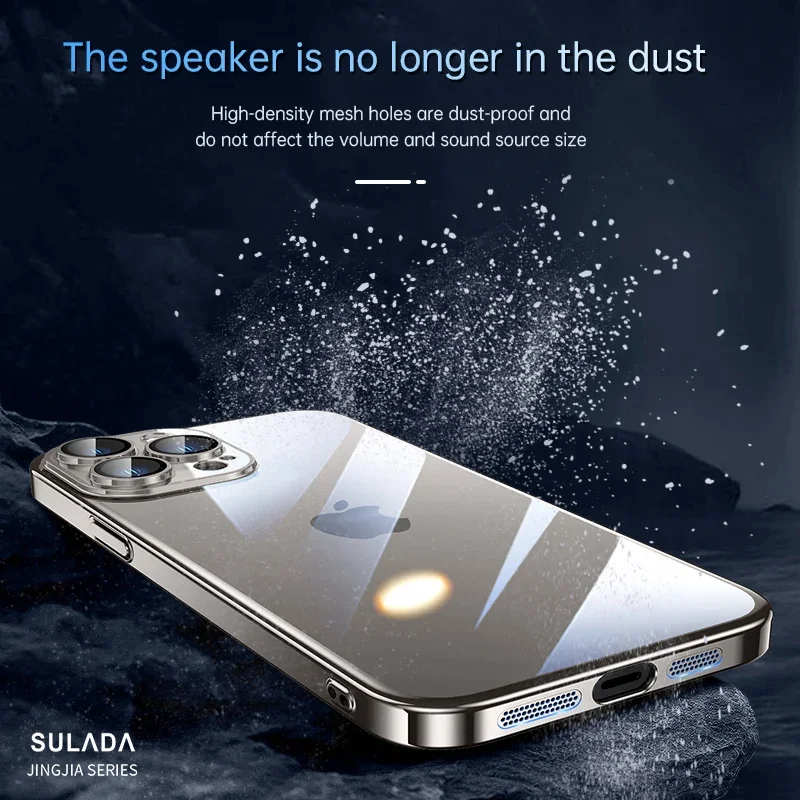 Original Sulada Glossy Plating Frame Transparent PC Case For iPhone 15 Pro Max Plus Glass Camera Lens Protector Armor Slim Cover