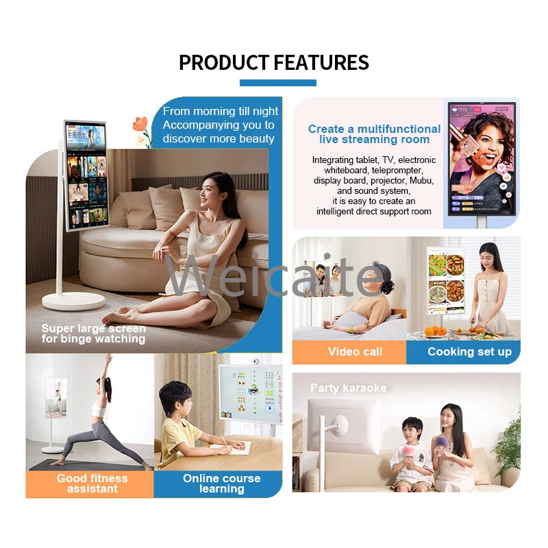 ทีวีจอแบนอัจฉริยะขนาด 32 นิ้วแบบพกพาพร้อมไมโครโฟนแบบสัมผัสกล้องขาตั้งมือถือใช้ในร่มฟังก์ชั่น SDK ผู้ผลิต OEM