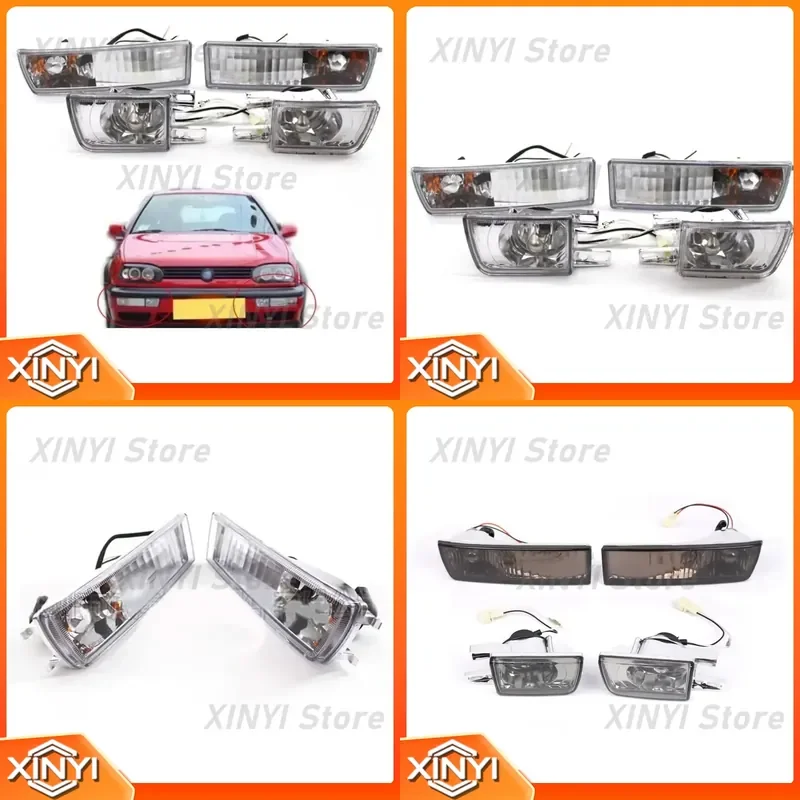 4pcs Crystal Fog Lights Front Bumper Lamp for Golf 3 Mk3 1992-1997 Anti-fog Light Combination Headlamp Assembly