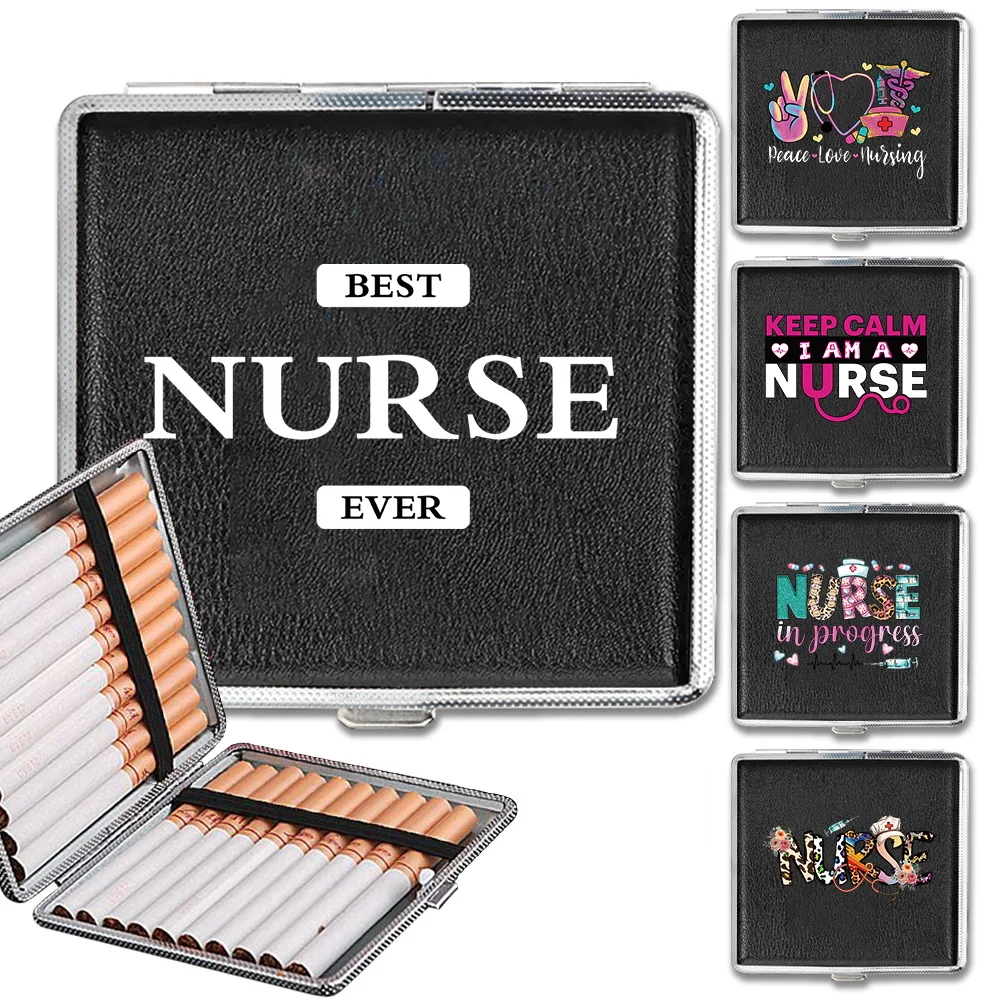 

Portable Cigarette Case Durable Leather Organizer Box Exquisite Square Tobacco Cigarette Case Smoking Accessories Nurse Pattern