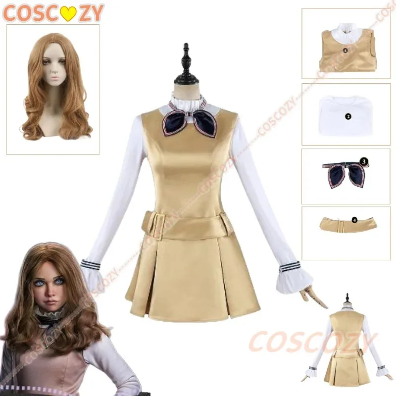 

Movie Megan Cosplay Costume Wig Horror Film Heroine Uniform Surprise Birthday Party Clothing Gifts for Girls Woman Teenagers