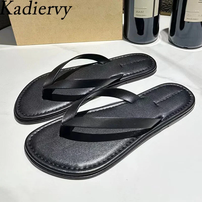 Flip Flops Summer Slippers Women Genuine Leather Black White Slides Woman Casual Holiday Beach Shoes Street Style Slippers Woman