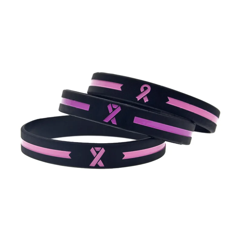 50 Stück Brustkrebs-Aufmerksamkeitssilikon-Armband, 3 Stile, rosa Logo, medizinisches Armband für Frauen – Detail 2
