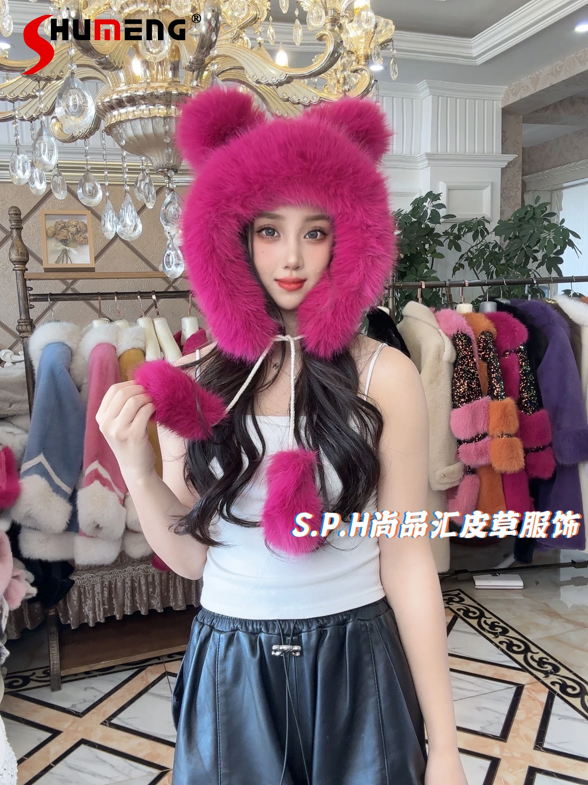 

Women's Hats 2023 Winter Thickened Warm Sweet Cute Hats Fashion Solid Color Feminine Elegant Bear Earflaps Slipover Hats