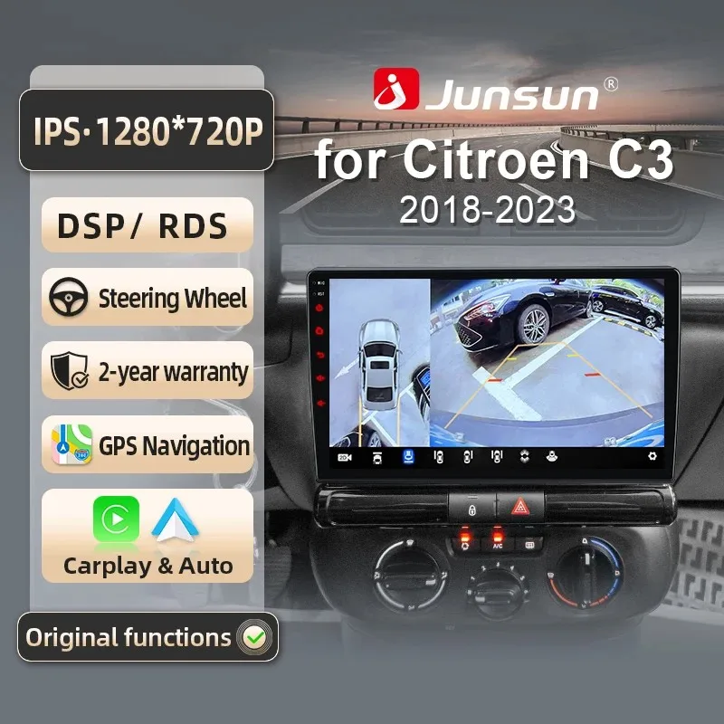 Image of Junsun für Citroen C3 2018-2023 9 Zoll 4GB 64GB Android 13 Autoradio GPS Navigation Carplay DSP Bluetooth FM Lenkradbedienung Unterstützung USB AUX Eingang Rückfahrkamera Bereit 1080P Video Split