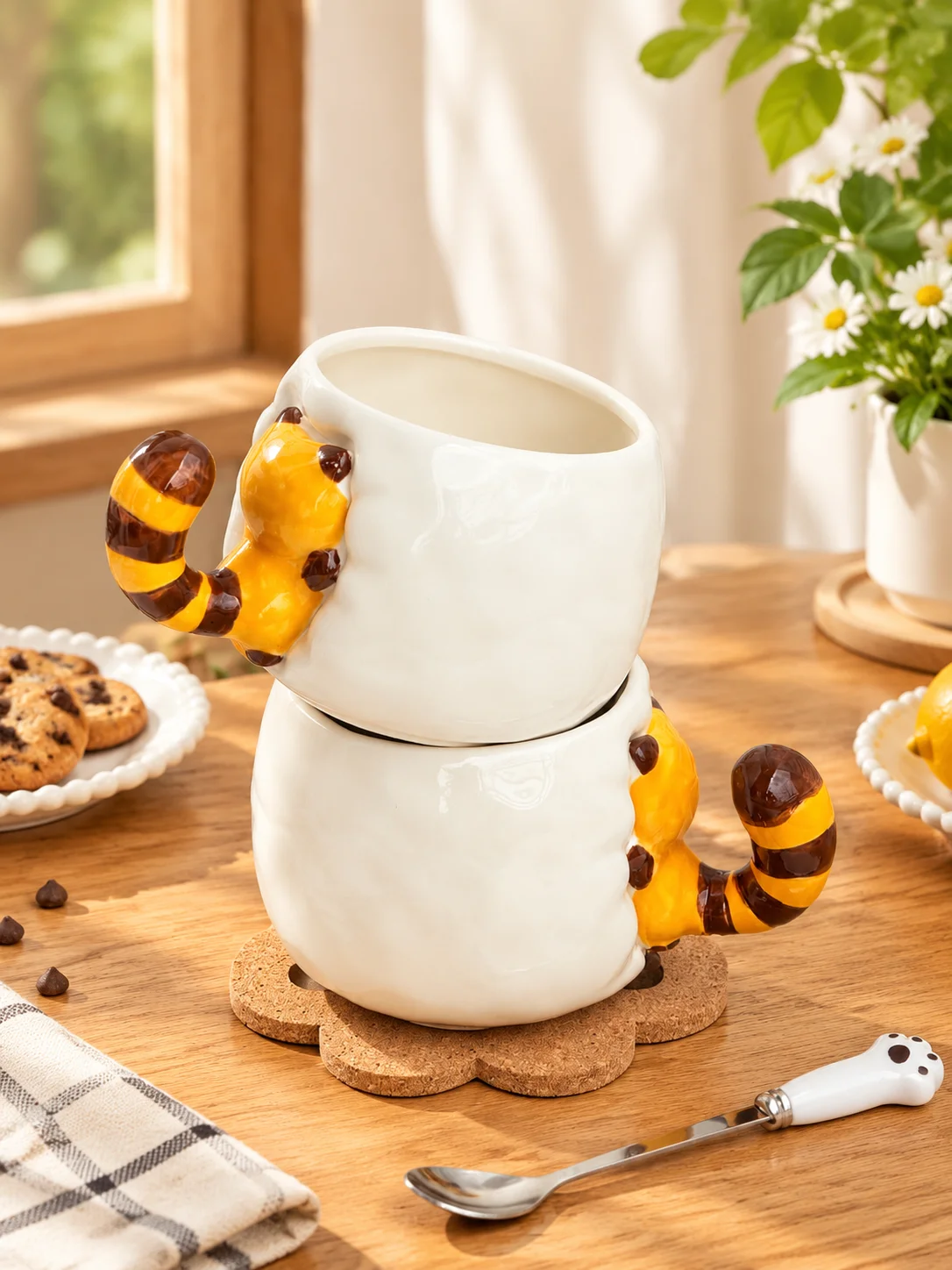 Cute Raccoon Ceramic Mug, Handmade Animal Coffee Cup, Milk Tea Cup for Home Office, Creative Gift